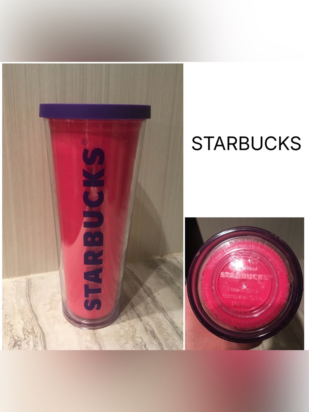 STARBUCKS - PRELOVED - 2014 RETRO PINK PURPLE 24OZ COLD CUP TUMBLER - NO STRAW